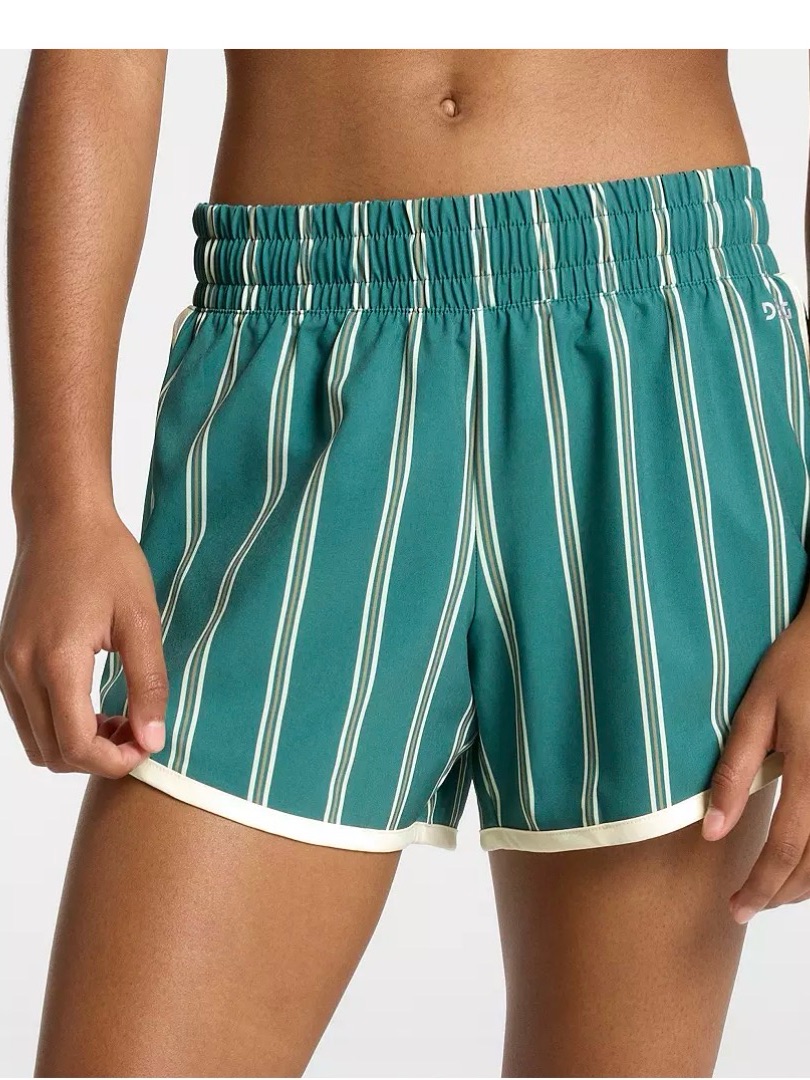 Dsg Green Striped Mid-Rise Stride Shorts With Yellow Trim